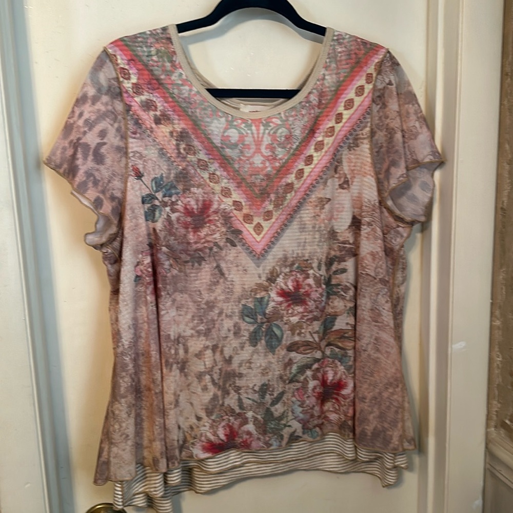 Sundance Short Sleeve Layered Top Size XL